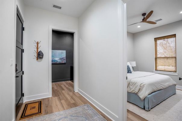 Bedroom, Interior, Recessed Lighting, Wood Texture Flooring