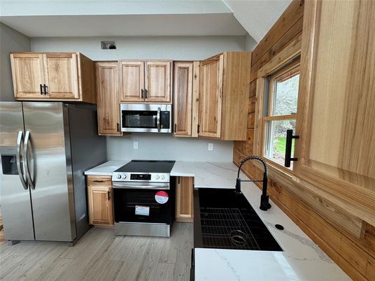 Interior, Kitchen, Stainless Steel Appliances, Wood Texture Flooring