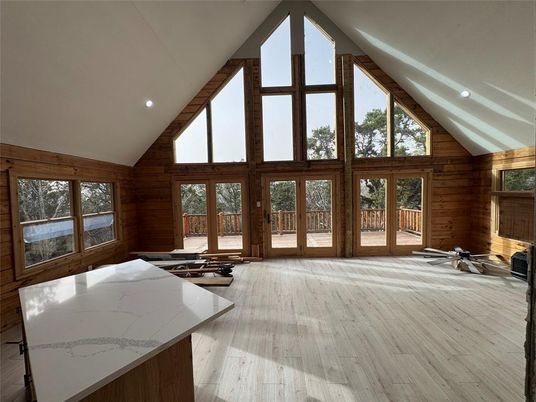 Interior, Kitchen, Recessed Lighting, Wood Texture Flooring, Wooden Walls