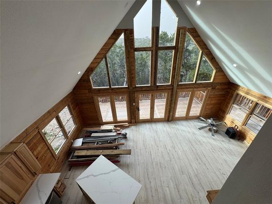 Interior, Living room, Recessed Lighting, Wood Texture Flooring, Wooden Walls