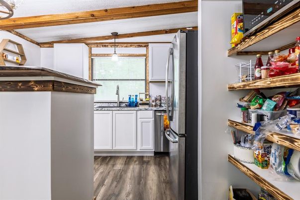 Interior, Kitchen, Pendant Lights, Wood Texture Flooring