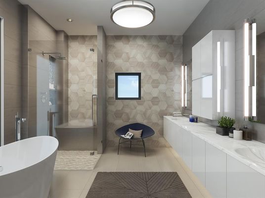 Bathroom, Dual Sink Vanities, Free Standing Baths, Glass Shower, Interior, Recessed Lighting