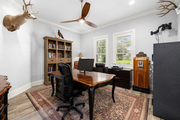 Home Office, Interior, Recessed Lighting, Wood Texture Flooring