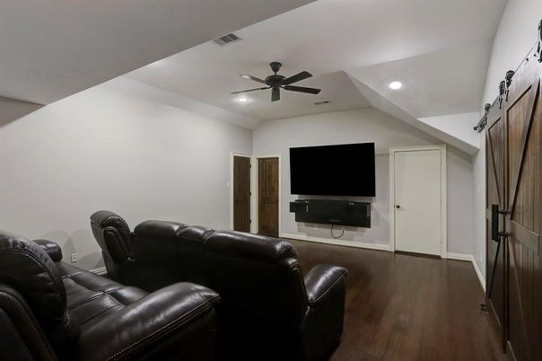 Home Theatre Room, Interior, Recessed Lighting, Wood Texture Flooring