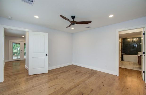 Bathroom, Empty room, Interior, Recessed Lighting, Wood Texture Flooring