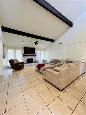 Fireplace, Interior, Living room, Stone Walls, Wooden Beams