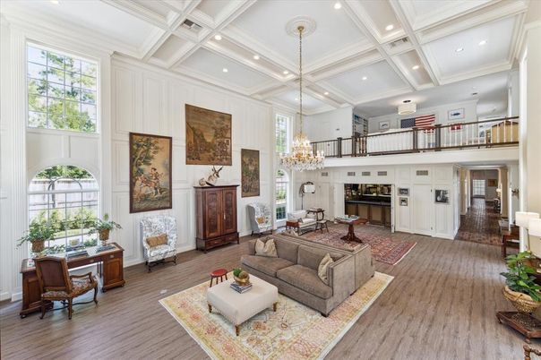 Chandelier, Interior, Living room, Recessed Lighting, Wood Texture Flooring