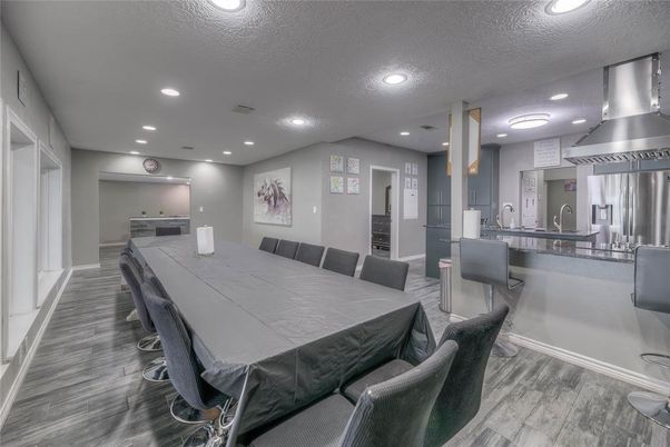 Dining room, Interior, Kitchen, Recessed Lighting, Wood Texture Flooring