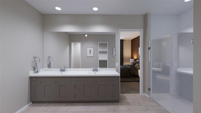 Bathroom, Dual Sink Vanities, Interior, Recessed Lighting