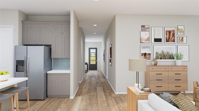 Interior, Kitchen, Recessed Lighting, Wood Texture Flooring