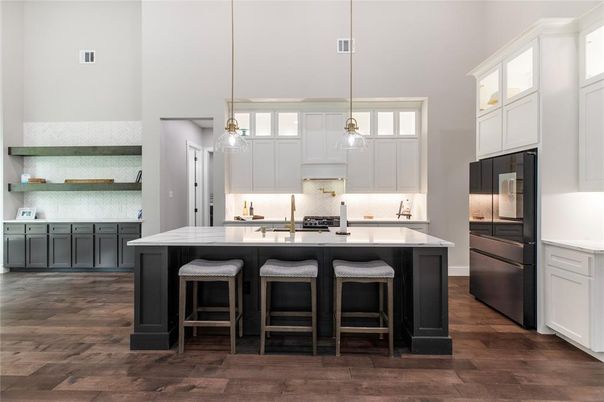 Interior, Kitchen, Pendant Lights, Stainless Steel Appliances, Wood Texture Flooring