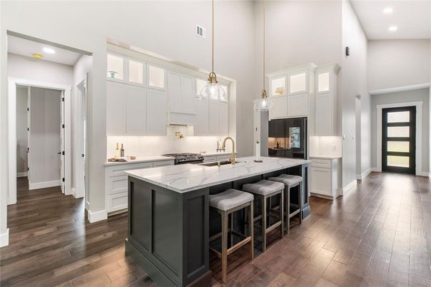 Interior, Kitchen, Pendant Lights, Recessed Lighting, Wood Texture Flooring