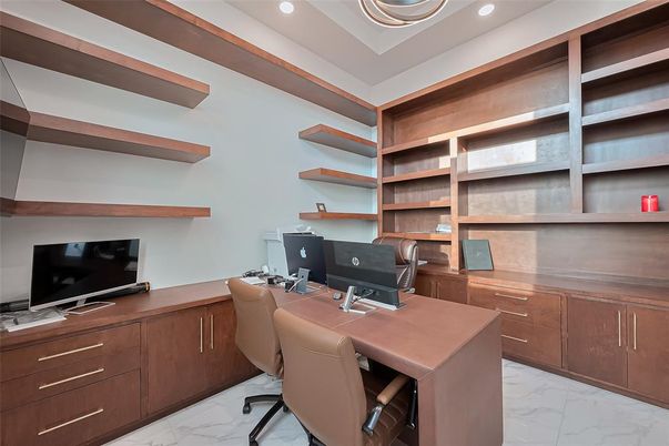 Home Office, Interior, Marble, Recessed Lighting