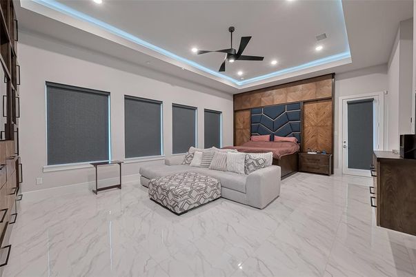 Bedroom, Interior, Marble, Recessed Lighting
