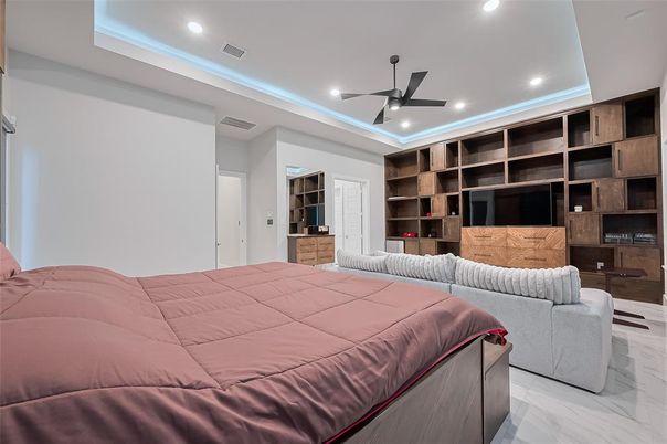 Bedroom, Interior, Marble, Recessed Lighting