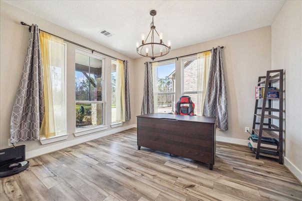 Chandelier, Home Office, Interior, Wood Texture Flooring
