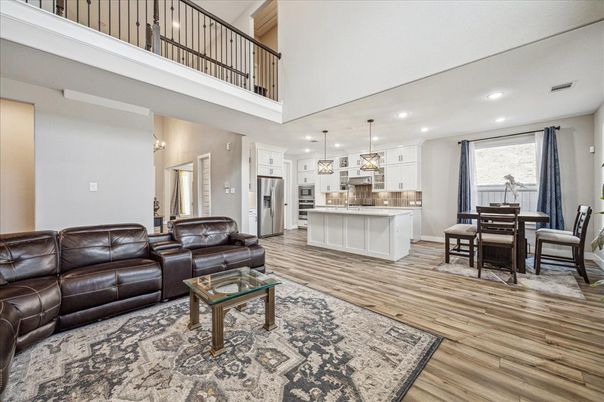 Dining room, Interior, Kitchen, Living room, Pendant Lights, Recessed Lighting, Wood Texture Flooring