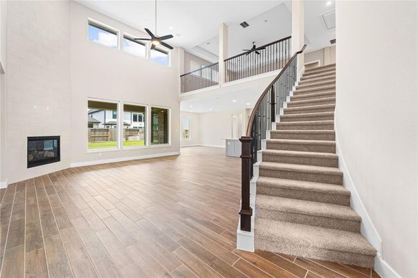 Fireplace, Interior, Recessed Lighting, Wood Texture Flooring