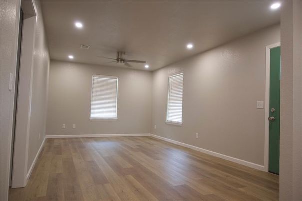 Empty room, Interior, Recessed Lighting, Wood Texture Flooring