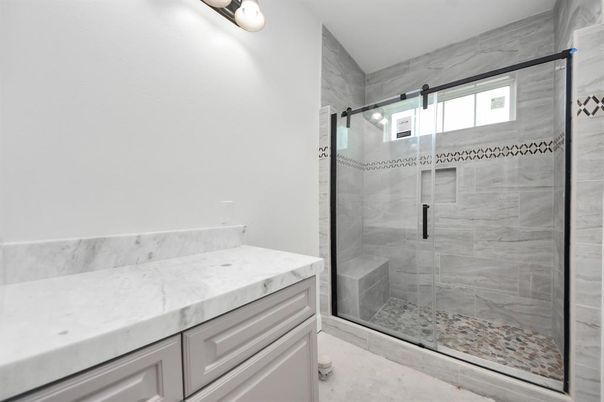 Bathroom, Glass Shower, Interior, Marble Walls