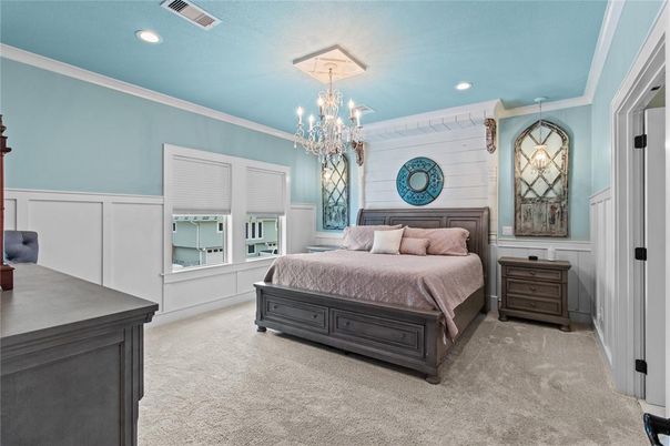 Bedroom, Chandelier, Interior, Pendant Lights, Recessed Lighting