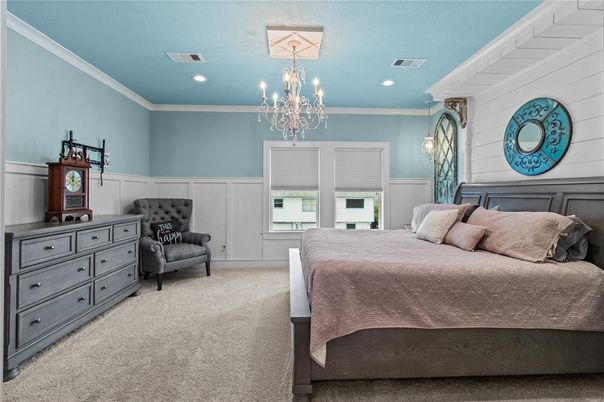 Bedroom, Chandelier, Interior, Recessed Lighting