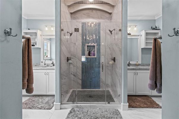 Bathroom, Glass Shower, Interior, Marble, Marble Walls