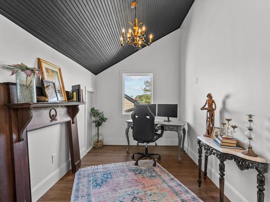 Chandelier, Home Office, Interior, Wood Texture Flooring
