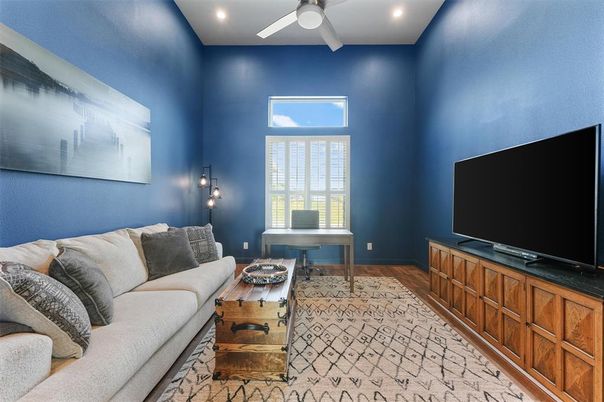 Home Office, Interior, Living room, Recessed Lighting, Wood Texture Flooring