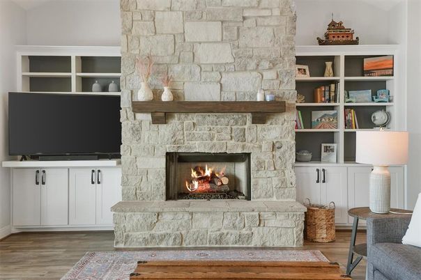 Fireplace, Interior, Stone Walls, Wood Texture Flooring