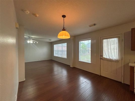 Empty room, Interior, Pendant Lights, Wood Texture Flooring