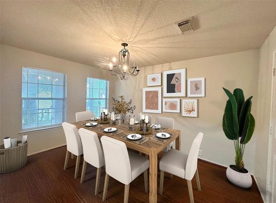 Chandelier, Dining room, Interior, Wood Texture Flooring