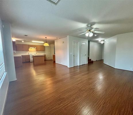 Empty room, Interior, Kitchen, Pendant Lights, Wood Texture Flooring