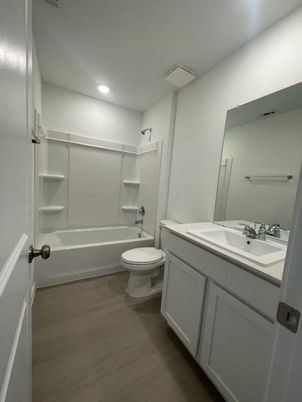 Bathroom, Interior, Recessed Lighting, Wood Texture Flooring
