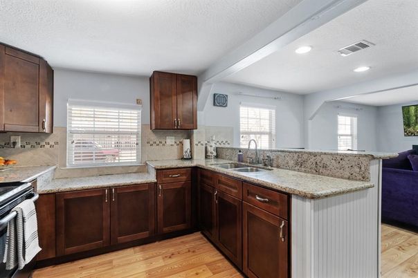 Interior, Kitchen, Recessed Lighting, Wood Texture Flooring