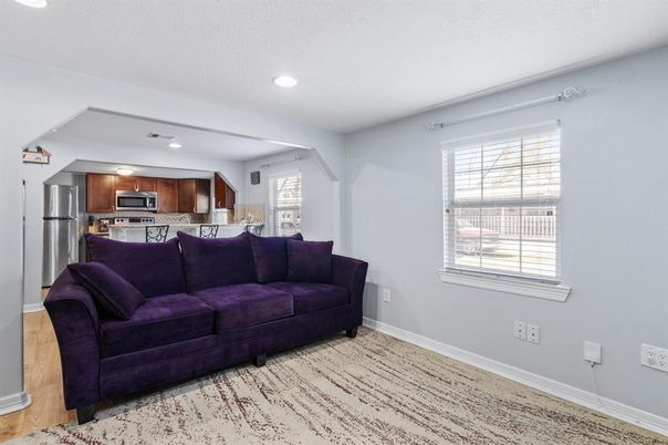 Interior, Kitchen, Living room, Recessed Lighting, Stainless Steel Appliances, Wood Texture Flooring