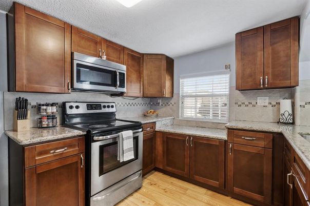 Interior, Kitchen, Stainless Steel Appliances, Wood Texture Flooring