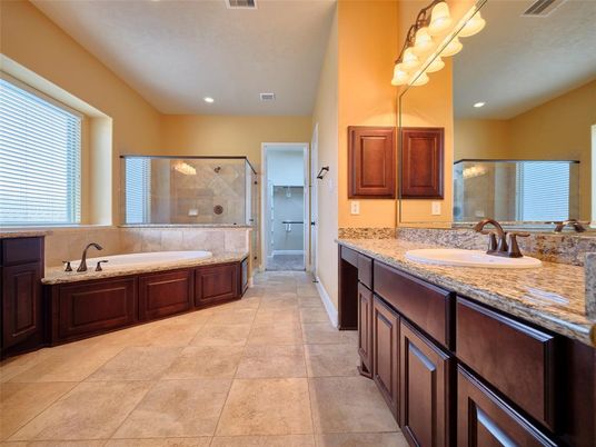 Bathroom, Dual Sink Vanities, Glass Shower, Interior, Recessed Lighting