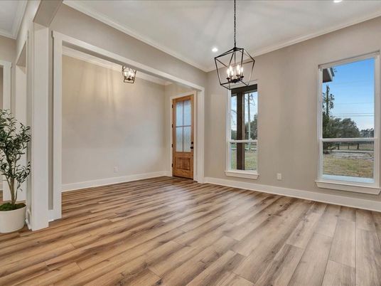 Empty room, Interior, Pendant Lights, Recessed Lighting, Wood Texture Flooring
