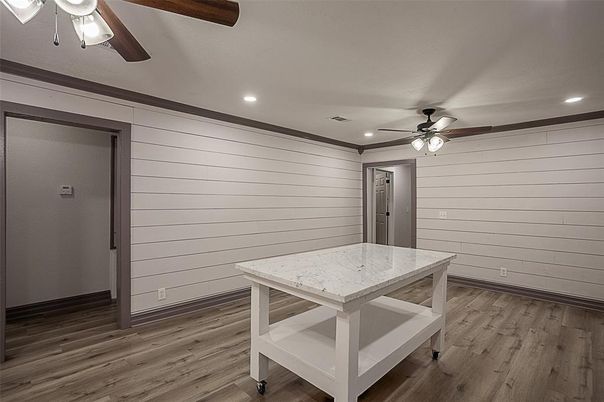 Dining room, Interior, Recessed Lighting, Wood Texture Flooring