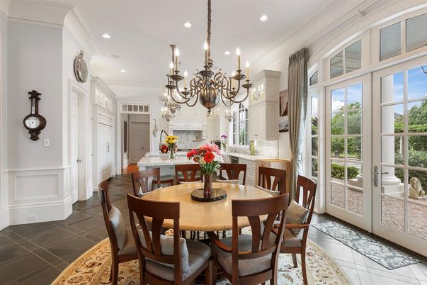 Chandelier, Dining room, Fireplace, Interior, Recessed Lighting