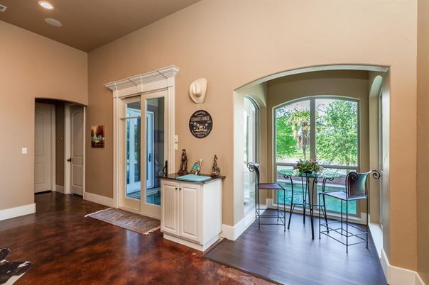 Dining room, Interior, Recessed Lighting, Wood Texture Flooring