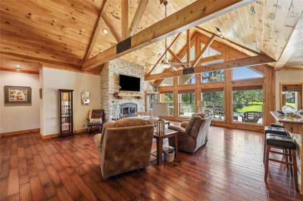 Fireplace, Interior, Living room, Stone Walls, Wooden Beams, Wooden Ceilings, Wood Texture Flooring