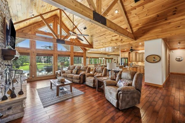 Fireplace, Interior, Kitchen, Living room, Recessed Lighting, Wooden Beams, Wooden Ceilings, Wood Texture Flooring
