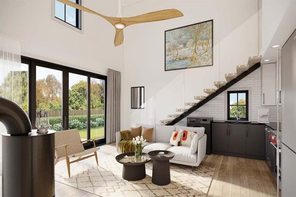 Interior, Kitchen, Living room, Recessed Lighting, Wood Texture Flooring