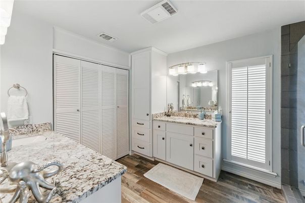 Bathroom, Dual Sink Vanities, Interior, Wood Texture Flooring