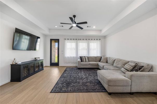 Interior, Living room, Recessed Lighting, Wood Texture Flooring