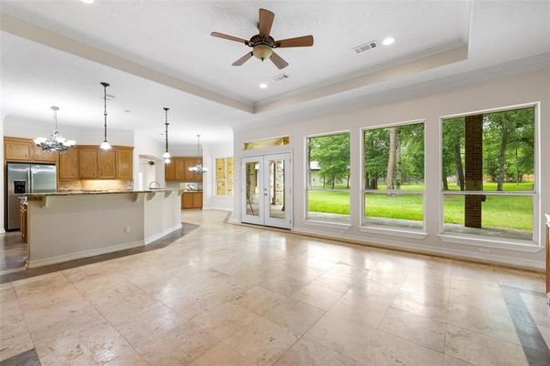 Chandelier, Interior, Kitchen, Pendant Lights, Recessed Lighting, Stainless Steel Appliances