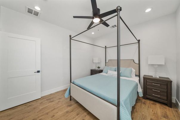 Bedroom, Interior, Recessed Lighting, Wood Texture Flooring