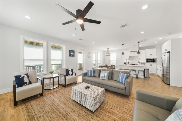 Interior, Kitchen, Living room, Pendant Lights, Recessed Lighting, Stainless Steel Appliances, Wood Texture Flooring
